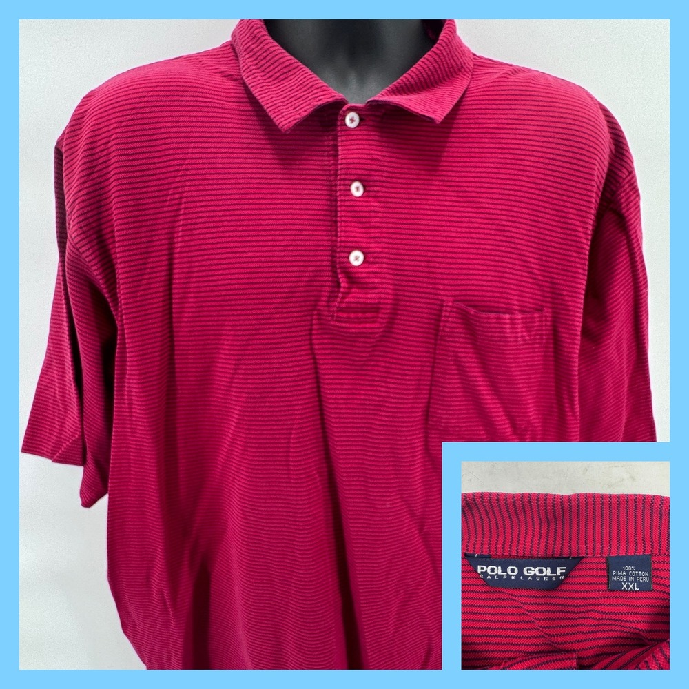 Polo Golf Ralph Lauren Mens Red Black Stripe Pima‎ Cotton Polo Shirt XXL